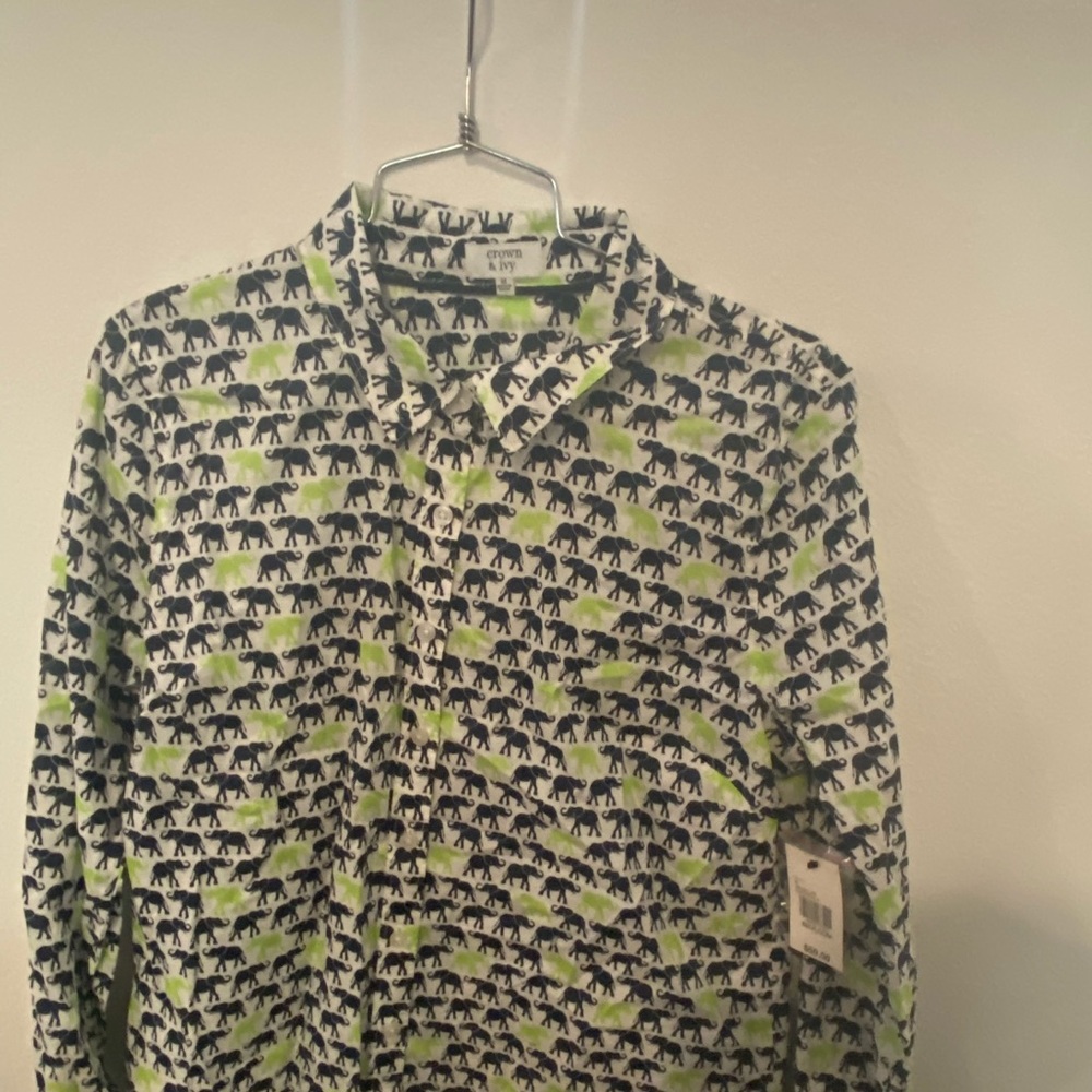 White blouse with blue elephants